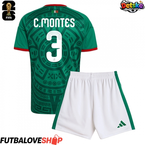 Dres Mexiko Cesar Montes #3 Domáci pre deti MS 2026 Krátky Rukáv (+ trenírky)